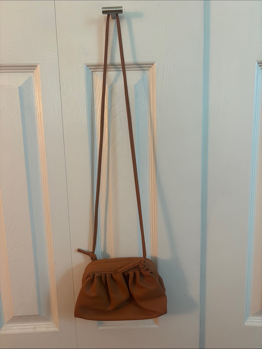 Faux Leather Ruched Crossbody Bag in Light Brown